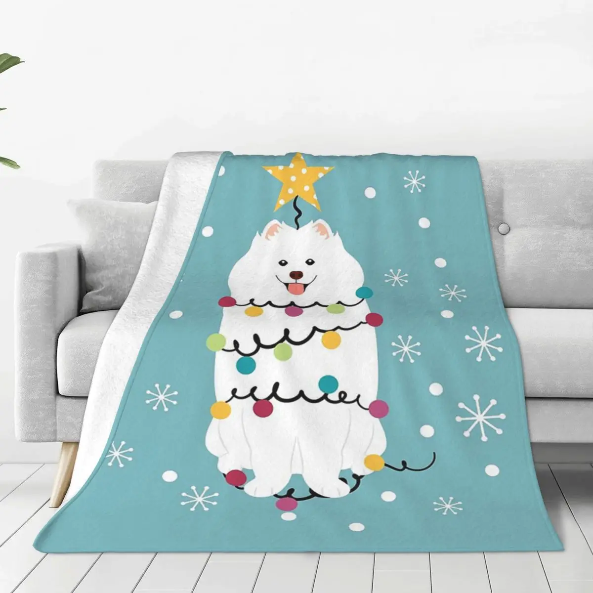 Samoyed Christmas Tree Blankets Soft Warm Flannel Throw Blanket Cover for Bed Living room Picnic Travel Home Couch