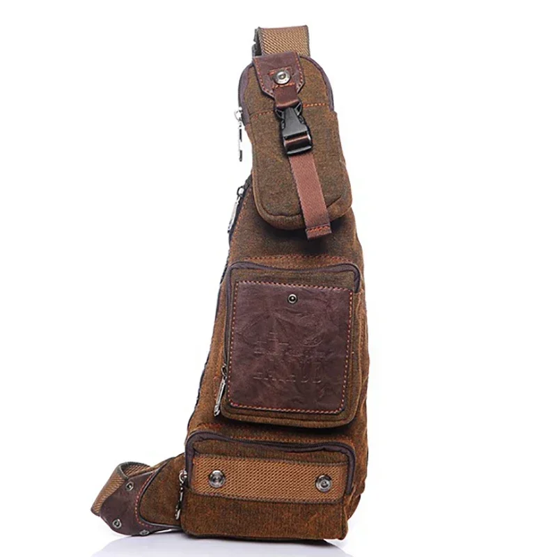 High Quality Canvas Sling Rucksack For Men Riding Travel Casual Shoulder Crossbody Bag Multi-Pockets Chest Daypack Backpack