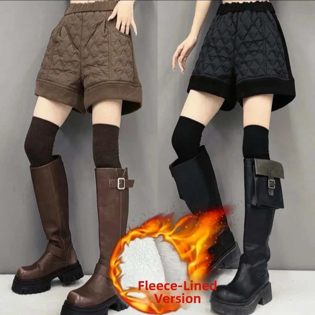 

Женские утепленные хлопковые шорты с высокой талией на флисовой подкладке, осенние модные универсальные брюки-кюлоты, трендовая верхняя одежда