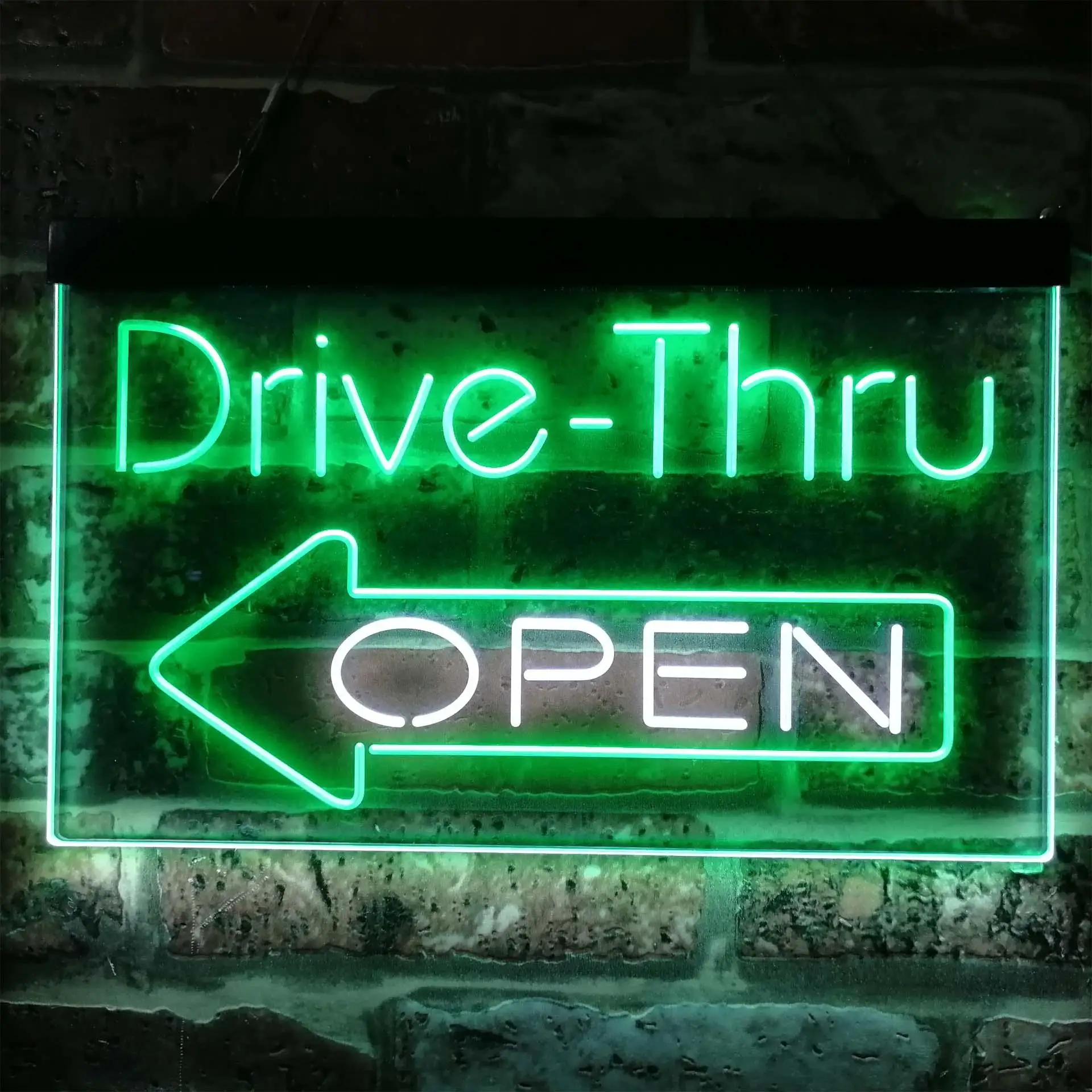 Drive-Thru OPEN. with Direction Arrow Dual Color Led Neon Sign st6-i3827