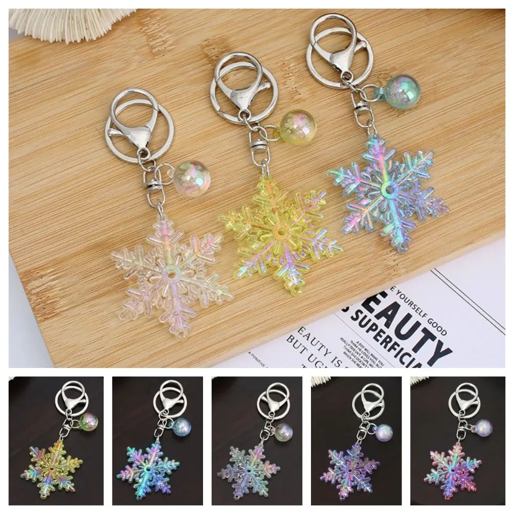 Fashion Transparent Snowflake Keychain Acrylic Creative Laser Colorful Pendant Keyring Funny Snow Bag Hanging Hanging Accessory