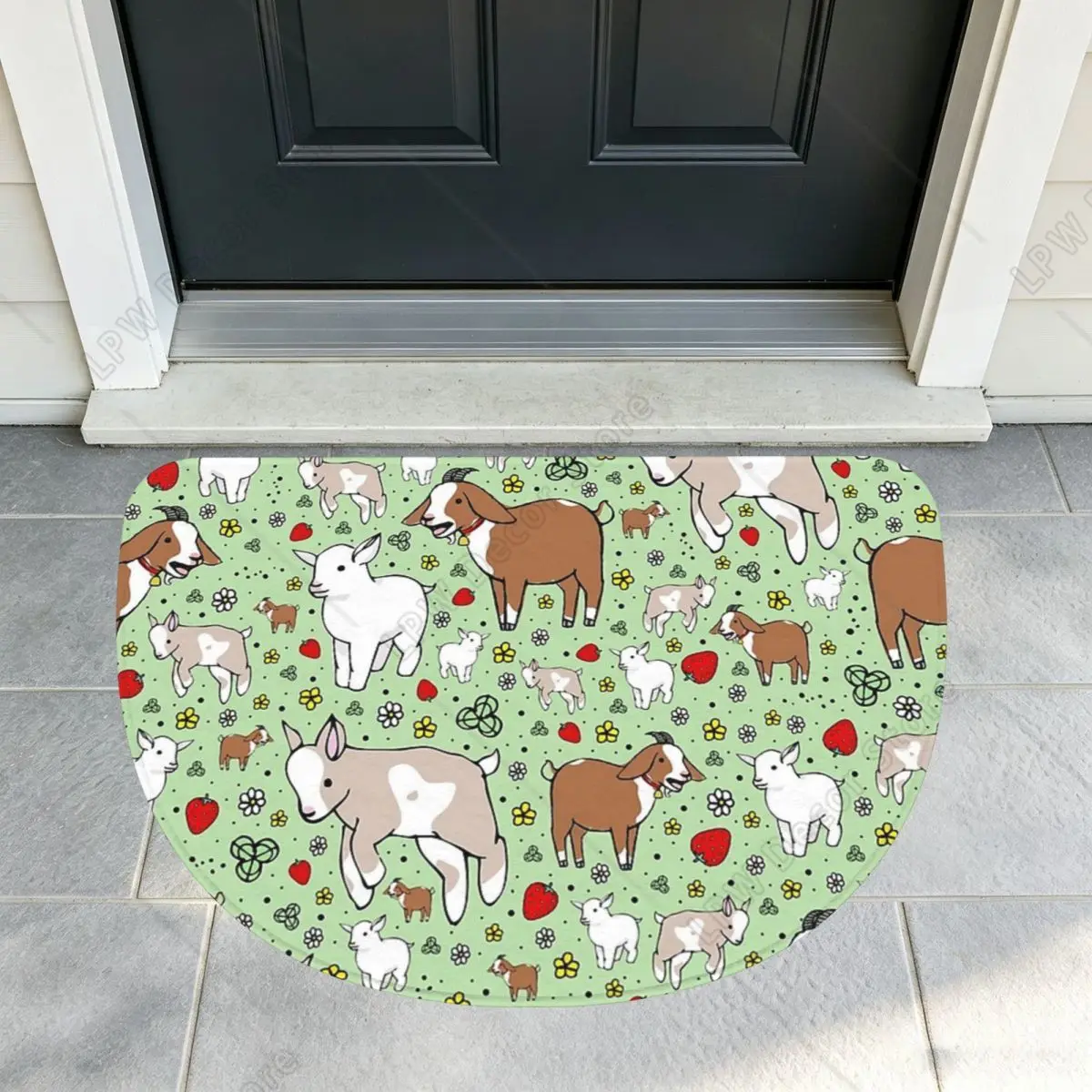 Goats Soft Flannel Half Round Doormat Non Slip Bathroom Mat Absorbent Floor Carpet for Garage