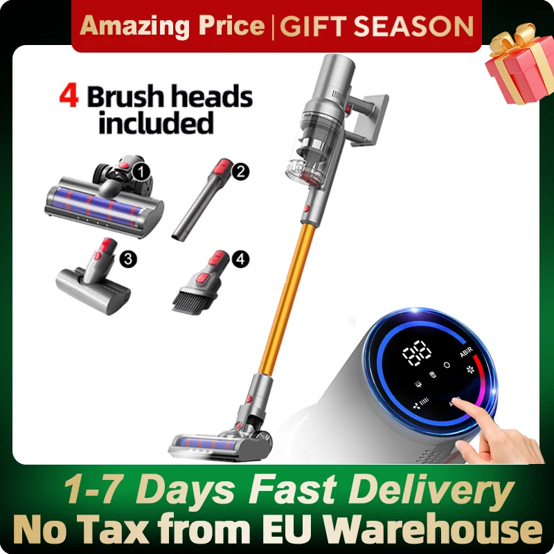 ABIR-aspirateur sans fil VC205, 27000PA, poignées anti-poussière intelligentes, grand écran tactile, pour la maison des animaux domestiques