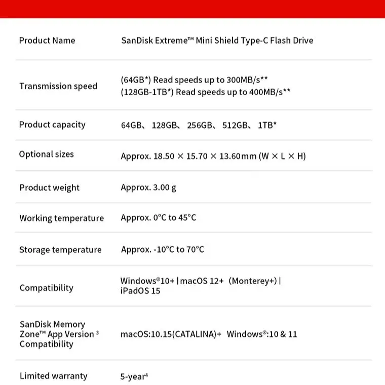 SANDISK Extreme Fit USB-C Flash Drive CZ530 Mini USB 3.2 Type-C Pen Drive 64GB 128GB 256GB 512GB 1TB Max 400Mb/s Read U Disk