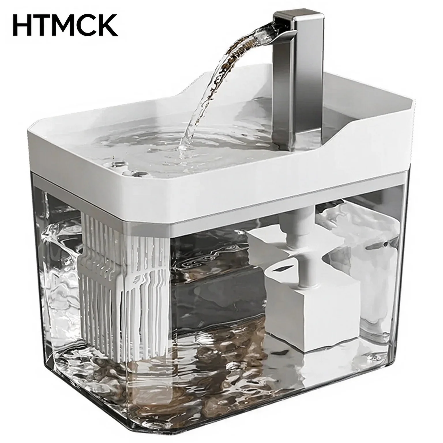 HTMCK USB Cat Water Fountain with Auto Filter Anti-Dry Burning Transparent Recirculating Dispenser with Pump for Cats