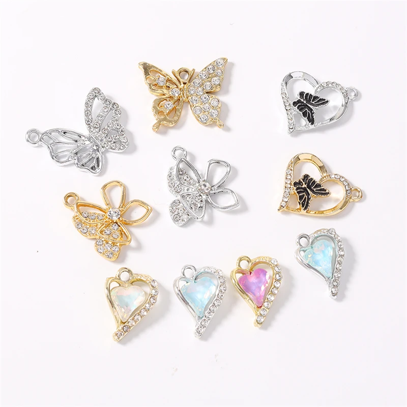

Duarte 20Pcs/Lot Cute Crystal Love Heart Butterfly Charms Pendants for Jewelry Making Necklaces Earrings DIY Crafts Accessories