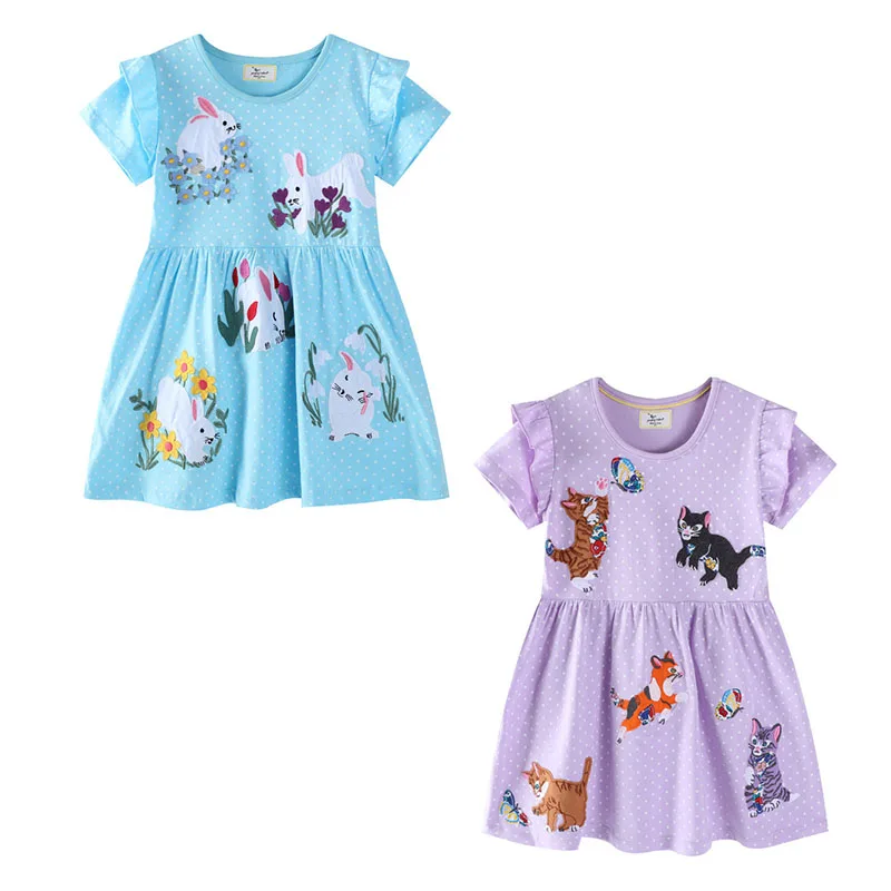 Jumping Meters 2-7T New Arrival Cotton Princess Fashion Girls Dresses Summer Animals Applique Fashion Cute Children Clothes