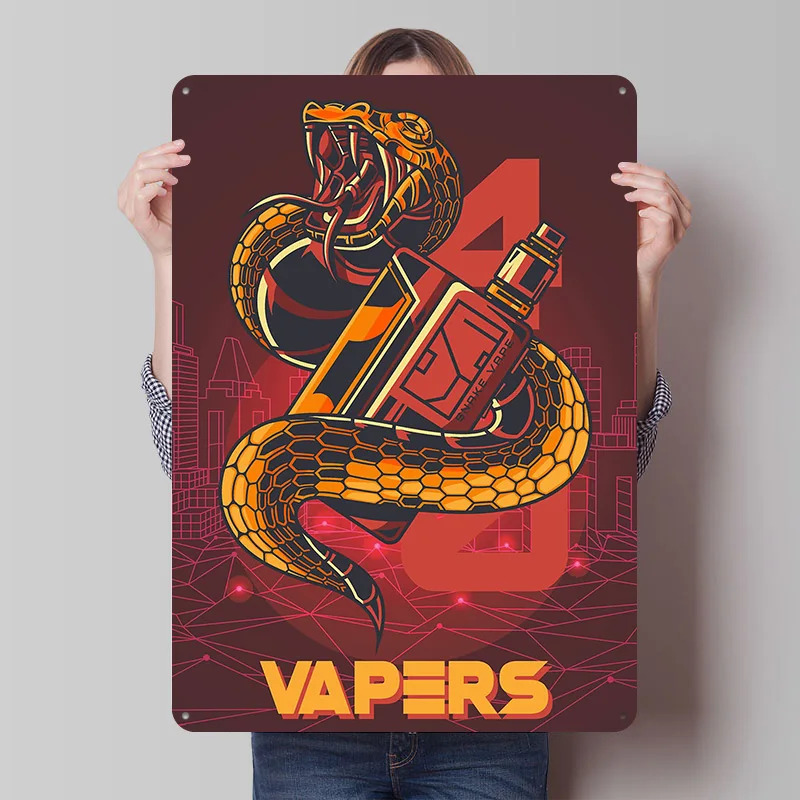 Vape Snake Vipers Red Tinplate Posters Customizable Wall Art Retro Vintage Metal Signs for Home Room Bar Accessories Desk Decor