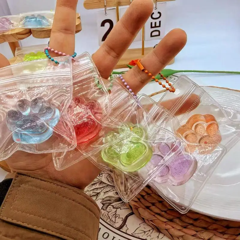 1/3/5Pcs Glitter Cat Paw Squishy Fidget Keychain Jelly Soft Squeeze Decompression Toy Portable Stress Relief Bag Charm