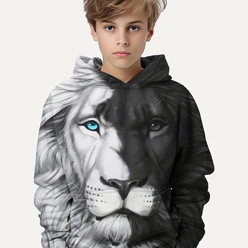 Animal Lion 3D Print Hoodie For Boy Pullover Casual Long Sleeve Hoodies Boys Girls Sweatshirts Fashion Jacket Kids Hoodies Tops