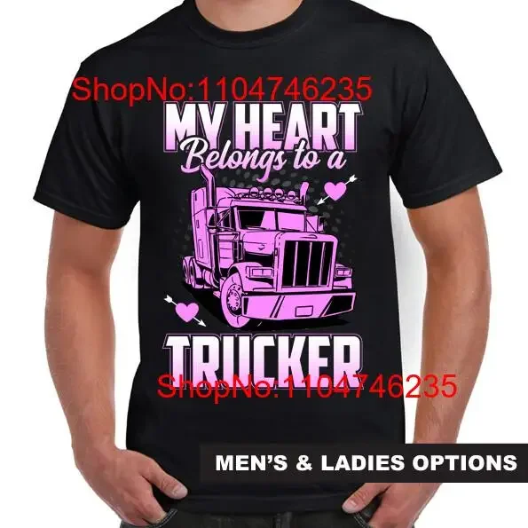 T-shirt drôle mon coeur appartient à un camionneur chauffeur de camion maman papa vintage lavé unisexe confortable graphique respirant décontracté
