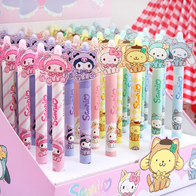 Imagem -02 - Sanrio Acrílico Patch Erasable Gel Pen Melodia Hellokitty Kuromi Papelaria Estudante Tinta Neutra Atacado 36 Pcs