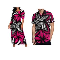Pacific Island Art Couple Outfit Traditional Polynesian Women'S Casual Puletasi Dress With Men'S Stylish Shirt Summer Suit