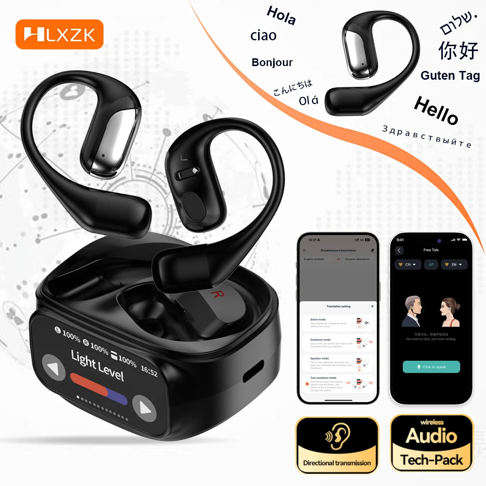 

Smart Bluetooth 5.4 Earphones Open Ear Wireless Translation Headphones Sports Earbuds Business Headsets with 30Hr Touch Screen