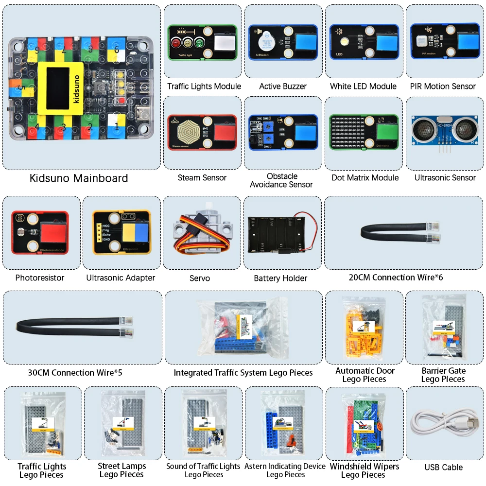 Imagem -03 - Kidsbits Intelligent Traffic System Kit para Arduino Scratch Programação Gráfica Educação Stem Lego Compatível Diy