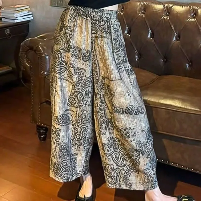 

2025 New Summer Retro Printed Thin Pants Women High Waisted Casual Temperament Versatile Pants Fashion Loose Wide Leg Pants