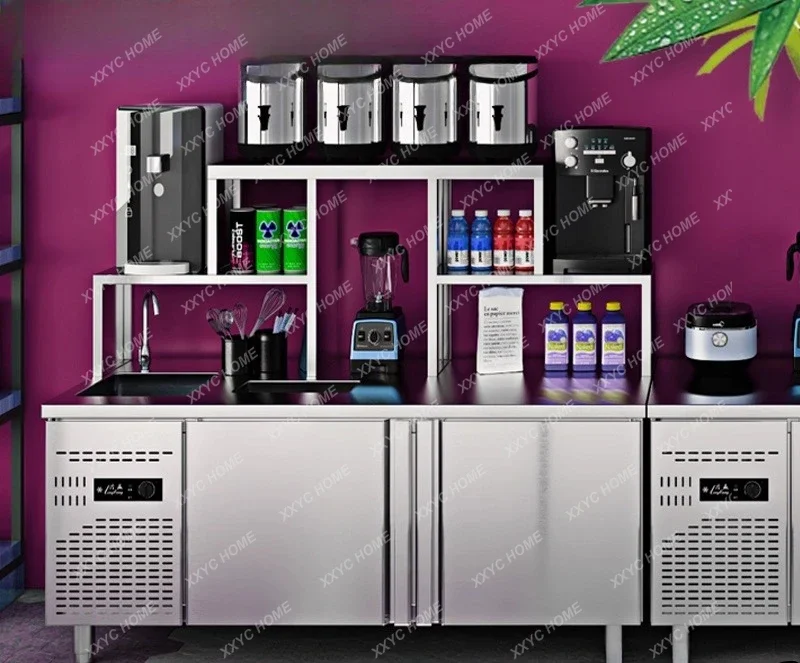 Integrated cabinet refrigerated and frozen double temperature stainless steel workbench coffee console