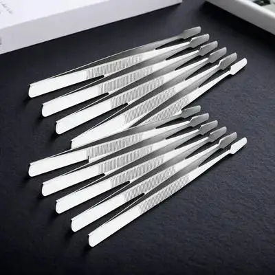10 個ステンレス鋼フラットチップピンセット偽まつげスタンプ収集クラフトジュエリー切手学ツールラッシュアプリケーターコイン