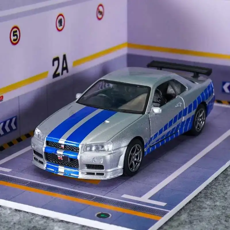 1:36 Nissan GTR R34 Skyline Ares Die Cast and Toy Car Metal Toy Fast and Furious Car Model Collectible Ornament