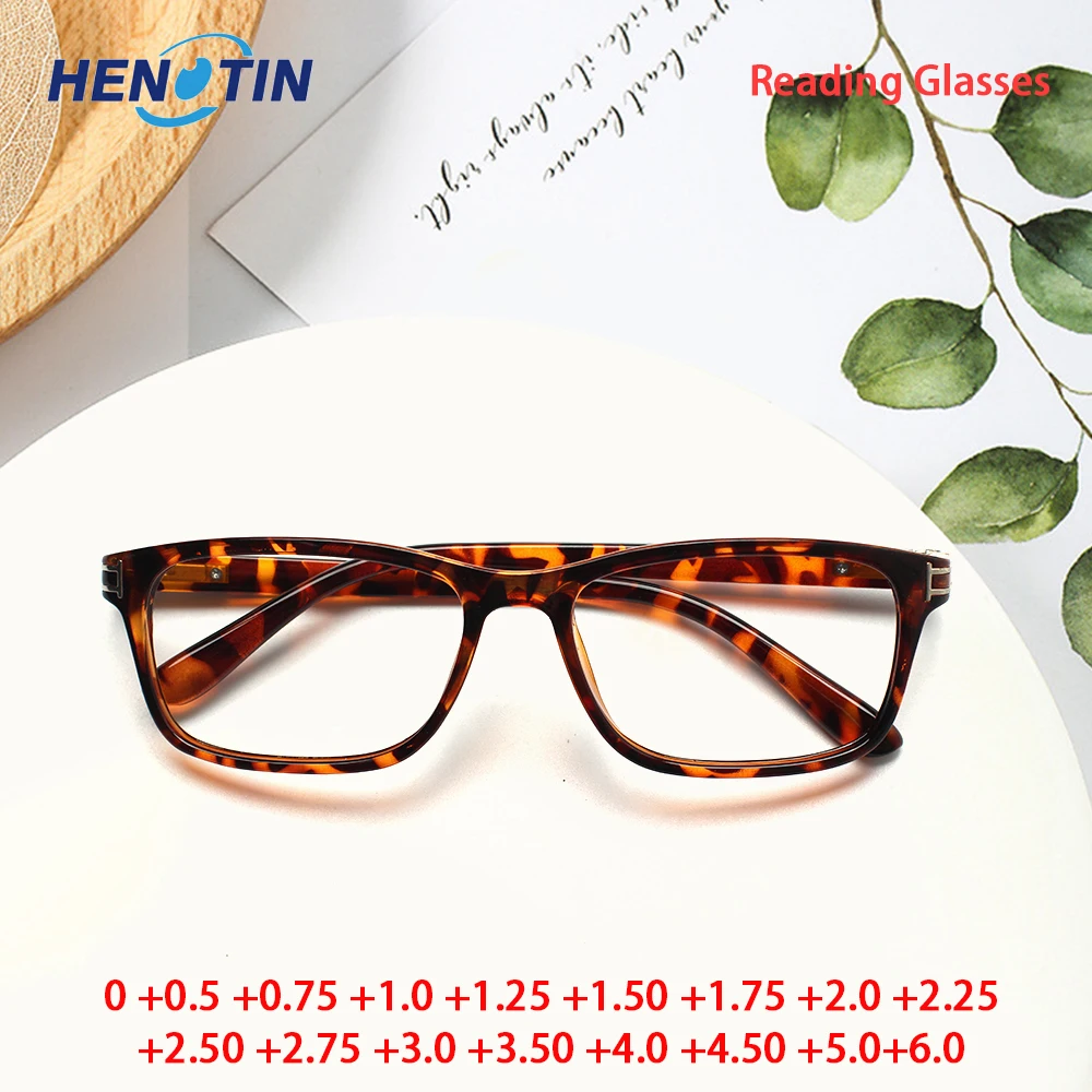 

Henotin Reading Glasses Women Men Ultralight Vintage Rectangular Eyeglasses Finished Prescription Eyewear