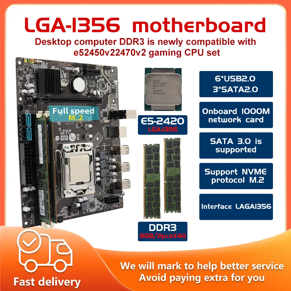 

TFDP X79 Motherboard CPU E5 2420 memory set Effective for PC Computer Desktop Gaming Home Use LGA 1356(LGA 1356) DDR3 SATA