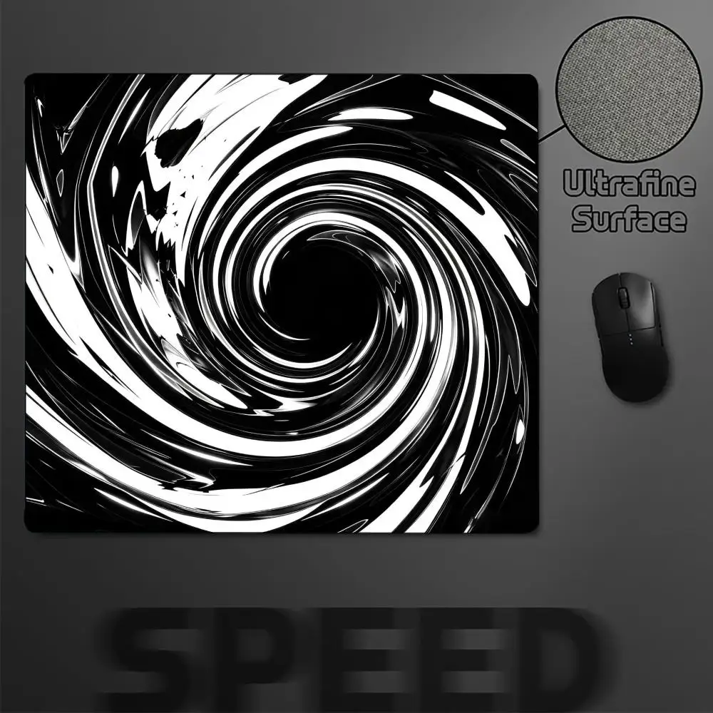 Modern Black White Swirl Vortex Print Square Mouse Pad Non Slip Rubber Desktop Mat For Home Office Laptop Gaming Sessions