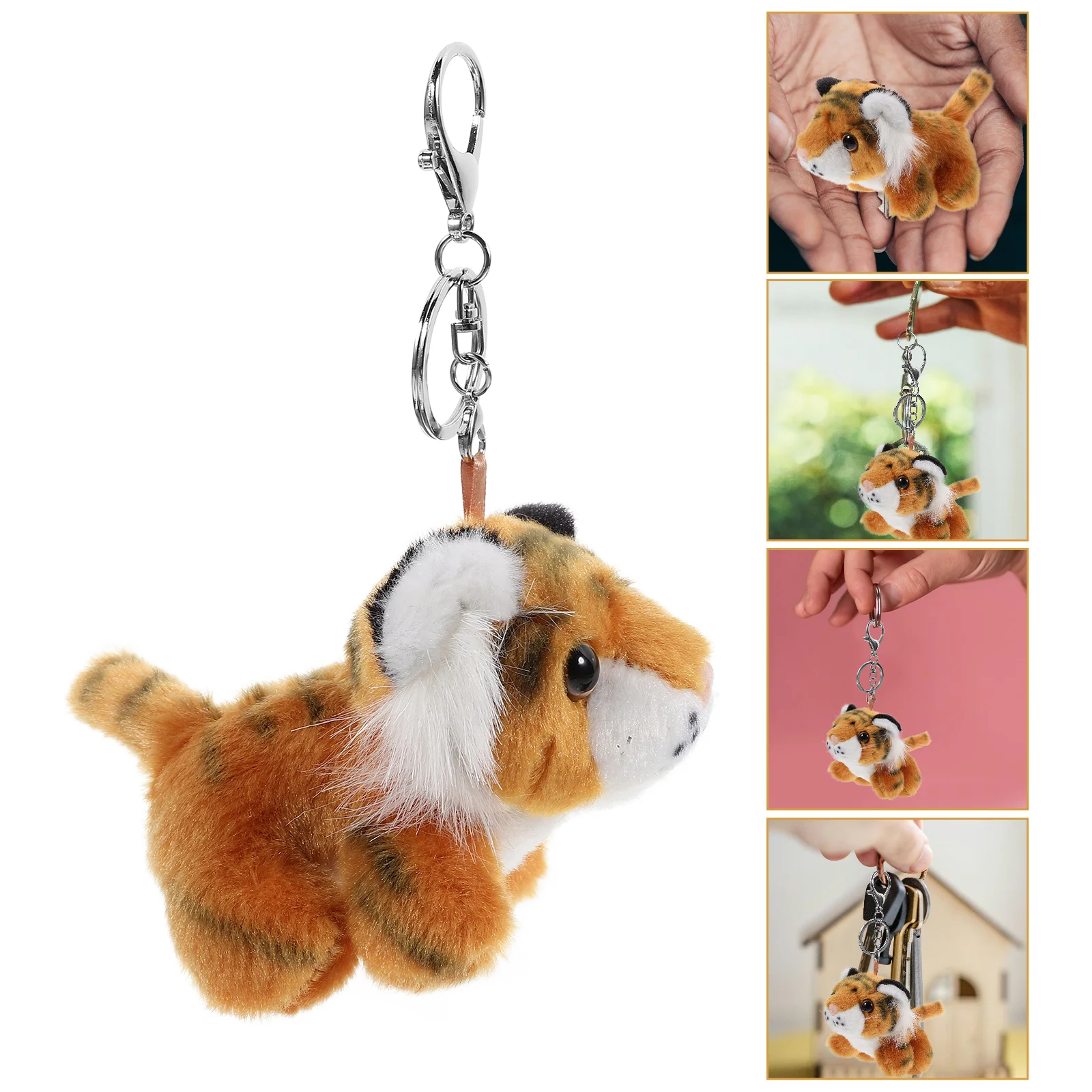 s Tiger Keychain Plush Animal Decor Beads Pendant Pp Cotton Rings Deep Brown Cartoon Tiger Key nament Cute Portable