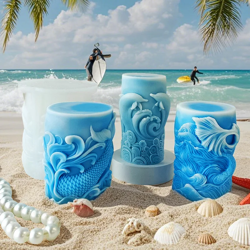 

Pillar Wave Candle Mold Handmade Soap Crystal Ocean Fish Epoxy Resin Mold Candlestick Silicone Mould