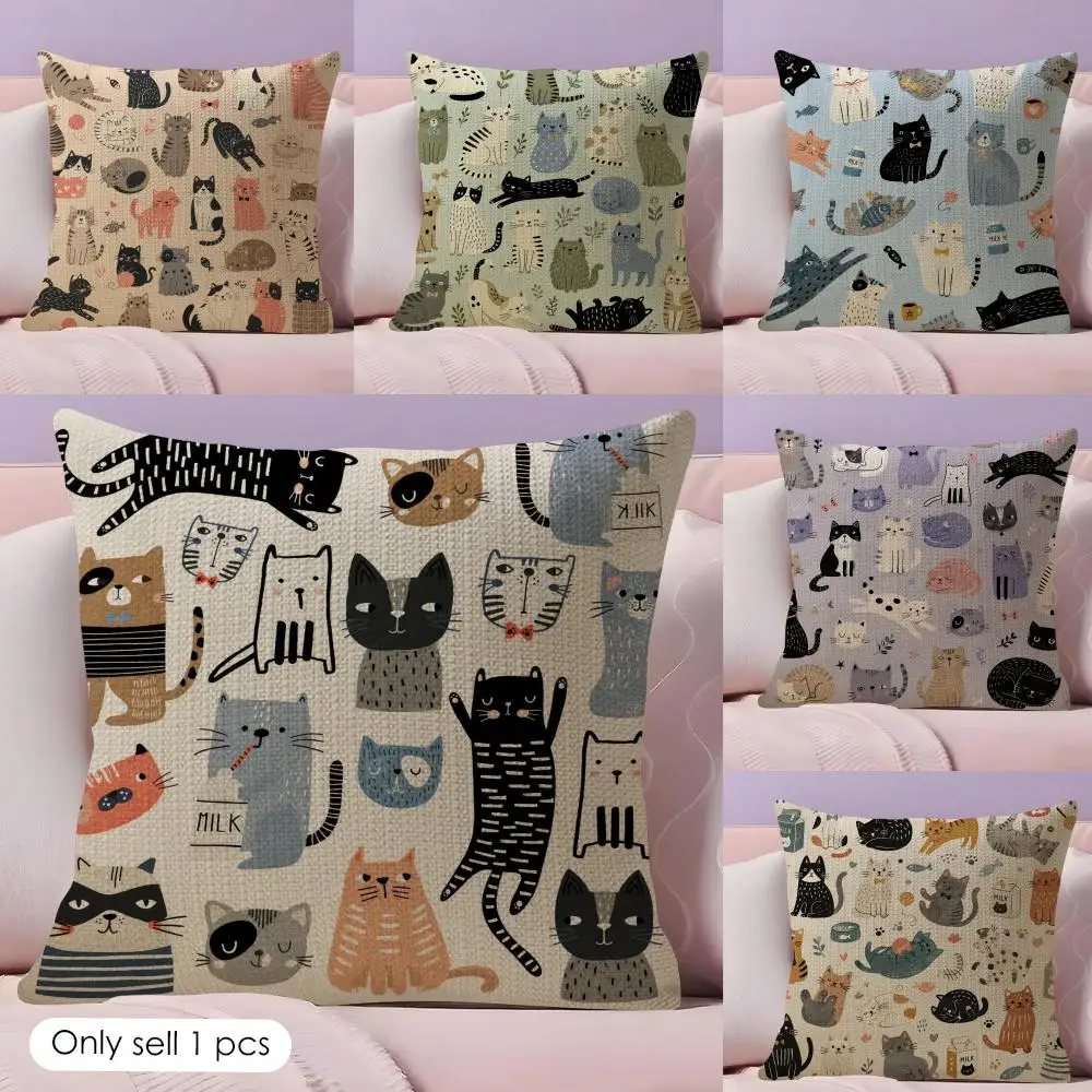 Funny Cats and Milk Bottle Cushion Cover Natural Linen Double Sided Print  Throw Pillow Case for Sofa Couch Home Decor