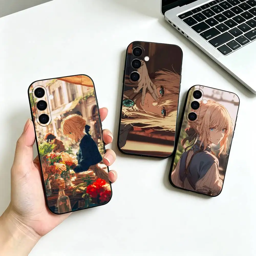 Anime V-Violet E-Evergarden Phone Case For Samsung Galaxy A73, A72,A70,A53,A52,A51,Soft Silicone Black Cover