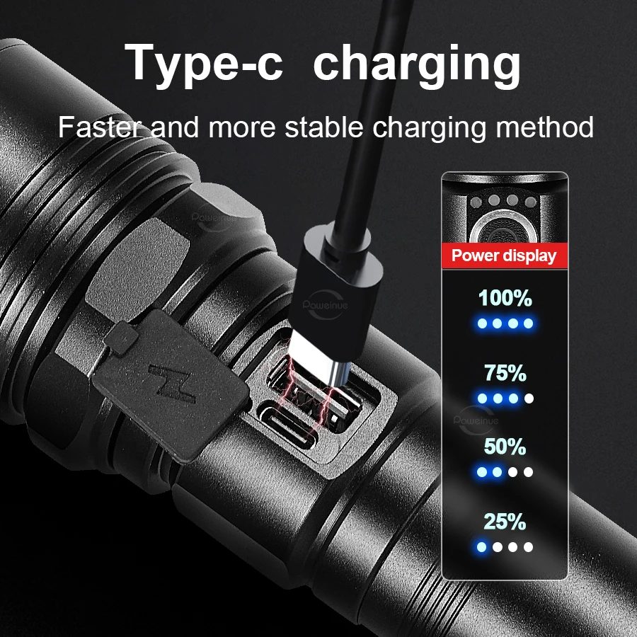 Lanterna LED de alta potência mais poderosa 1000000 LM Fluorescente Lanterna de Longo Alcance Impermeabilização Lâmpada Recarregável Tática