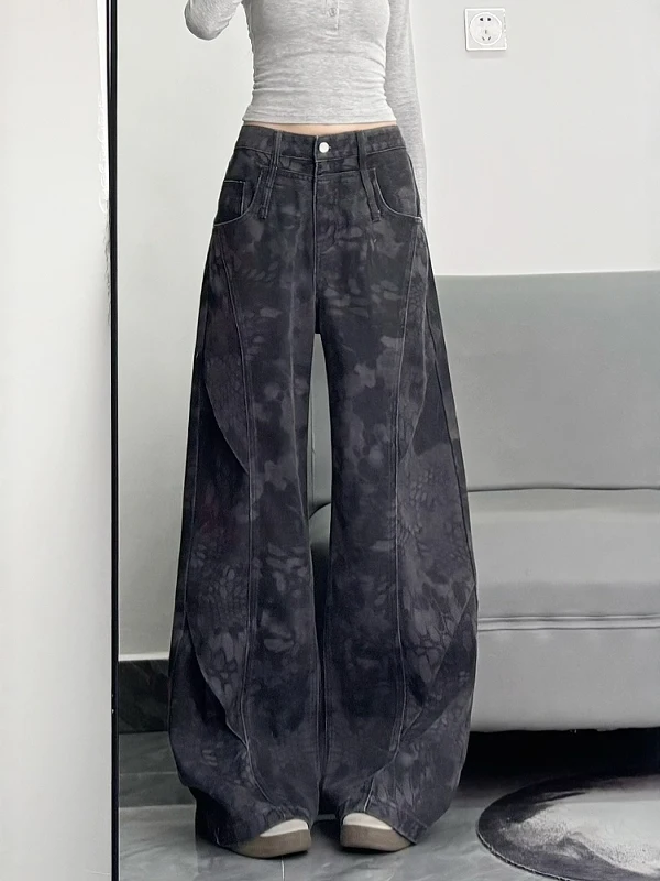 

Американские джинсы-плиссе из денима для женщин больших размеров, новые весенние прямые широкие брюки с эффектом похудения, высокая талия, свободный крой