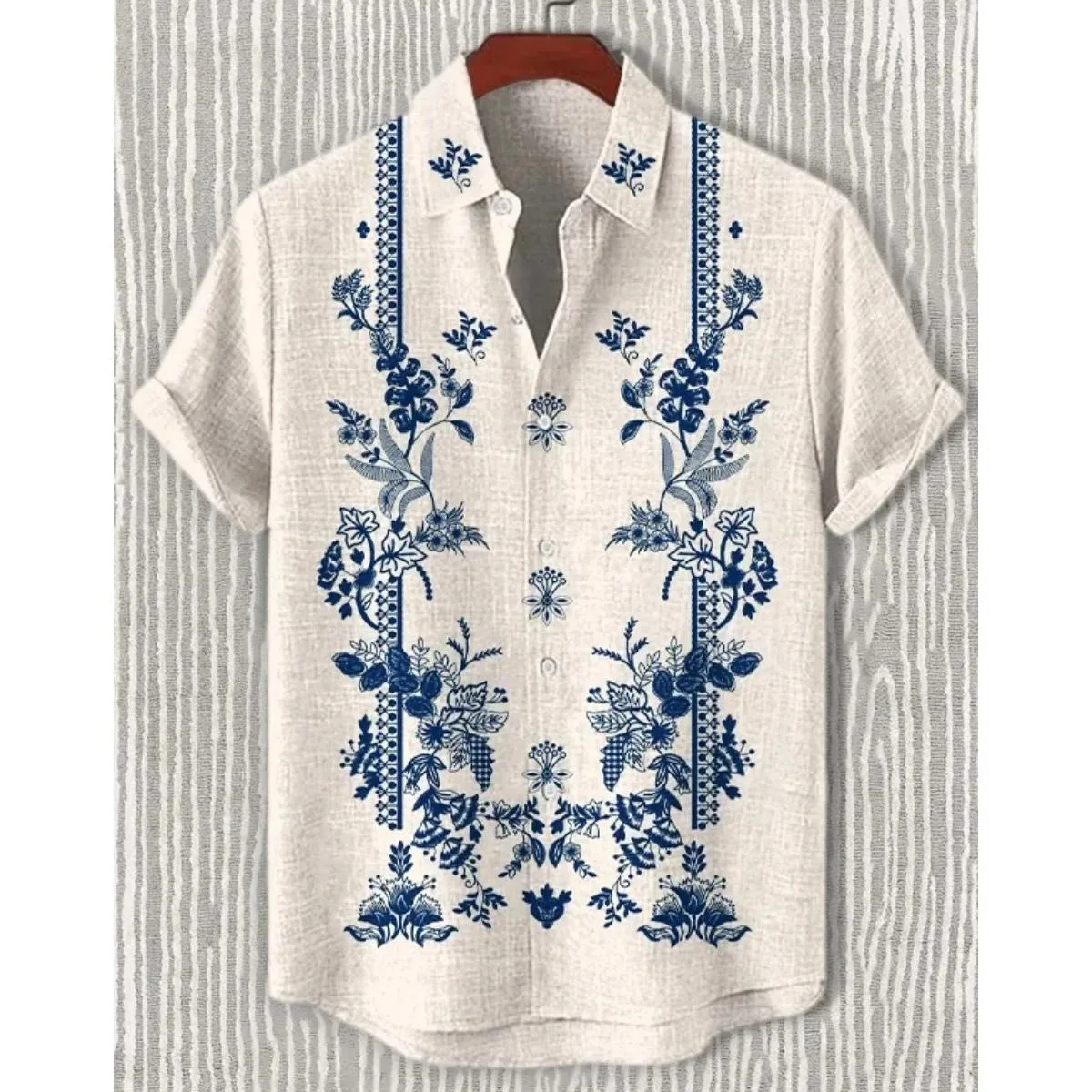 Men's Ethnic Style Natural Totem 3D Printed Shirt Short-sleeved Narrow Collar Single-breasted Simple Business Party Beach Casual