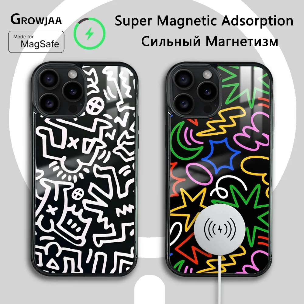 Colorful Abstract Graffiti Phone Case For iPhone 16 15 14 13 12 11 Pro Max Plus Mini Magsafe Mirror Wireless Magnetic Cover