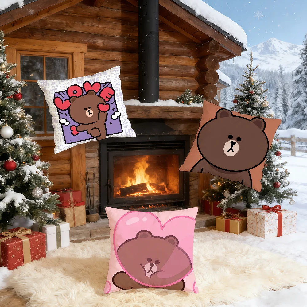 B-Brown-ES L-Line F-Friends-ES Cartoon cushion cover Home Bedding Sofa living Room pillowcase Simple Soft Skin Cushion Cover