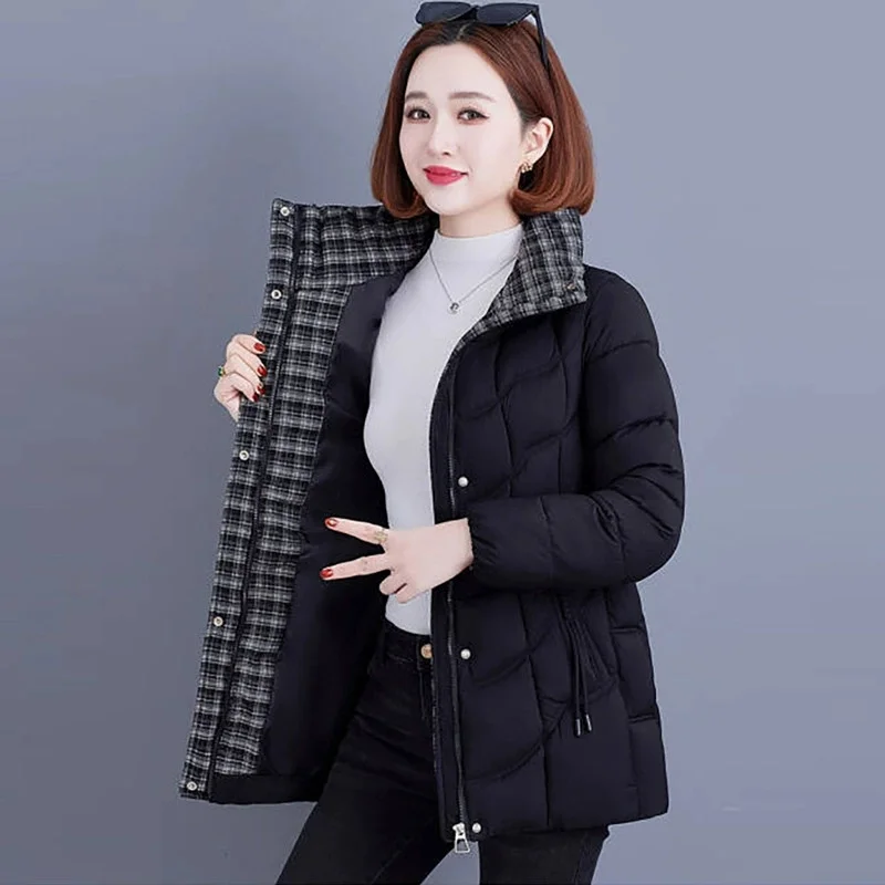2025 Fashion Stand-up Collar Parkas Women's Cotton-padded Jacket Winter Thicken Warm Quilted Coats Casual Mother Slim Outerwear
