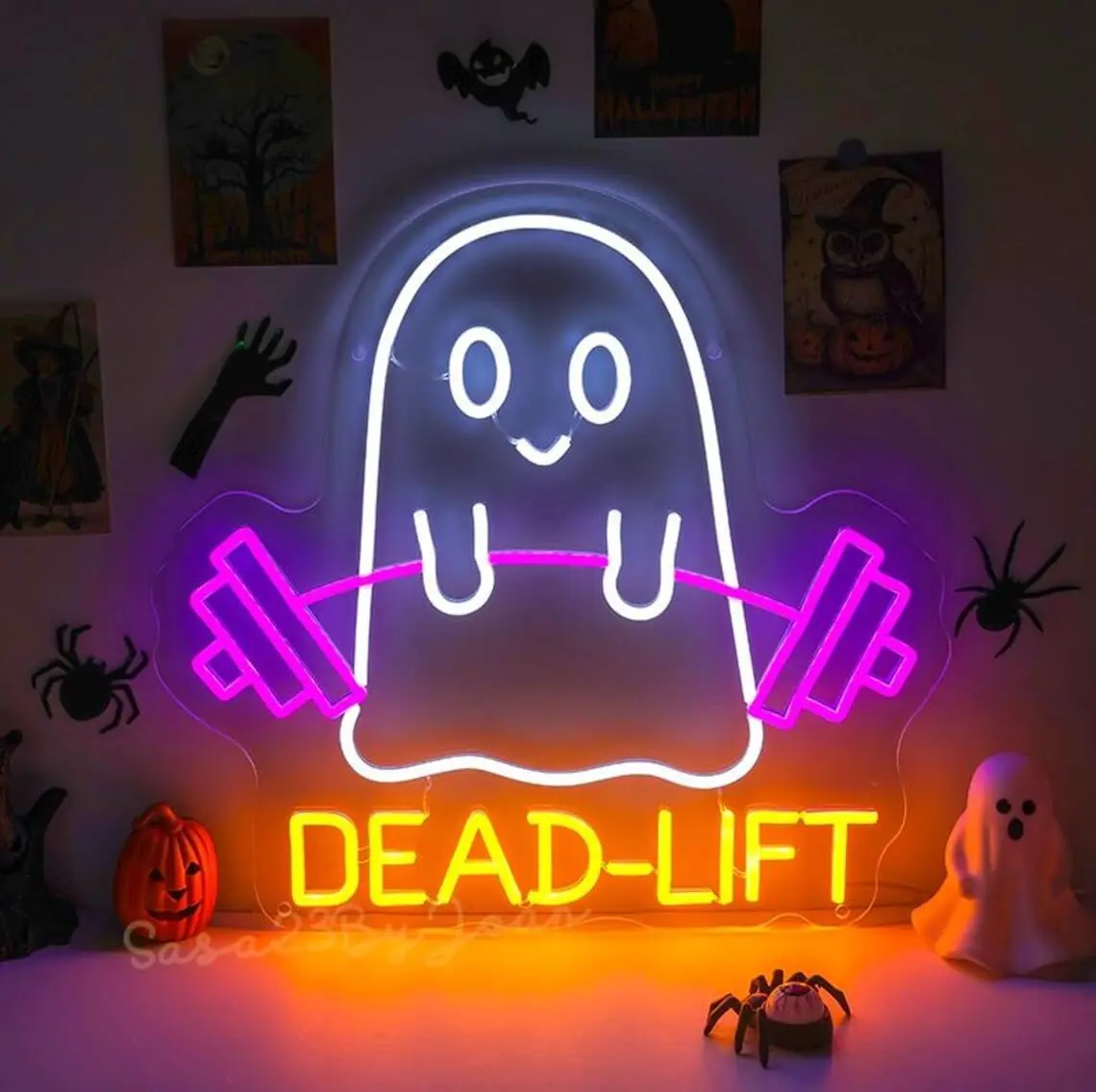 Dead Lift Ghost Neon Sign, USB Powered LED Neon Light for Gym Home Gaming Room Halloween Party Bedroom Decor, Christmas Gift