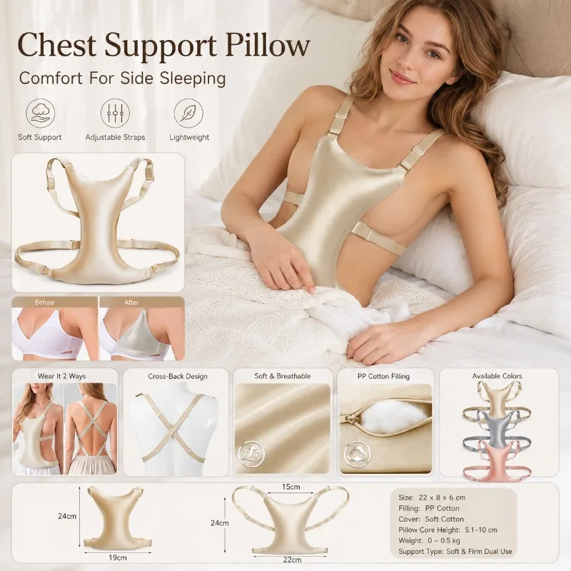 Wearable Chest Support Pillow for Women Side Sleeper Soft Breast Separator Cushion Adjustable Strap Sleeping Comfort Pad