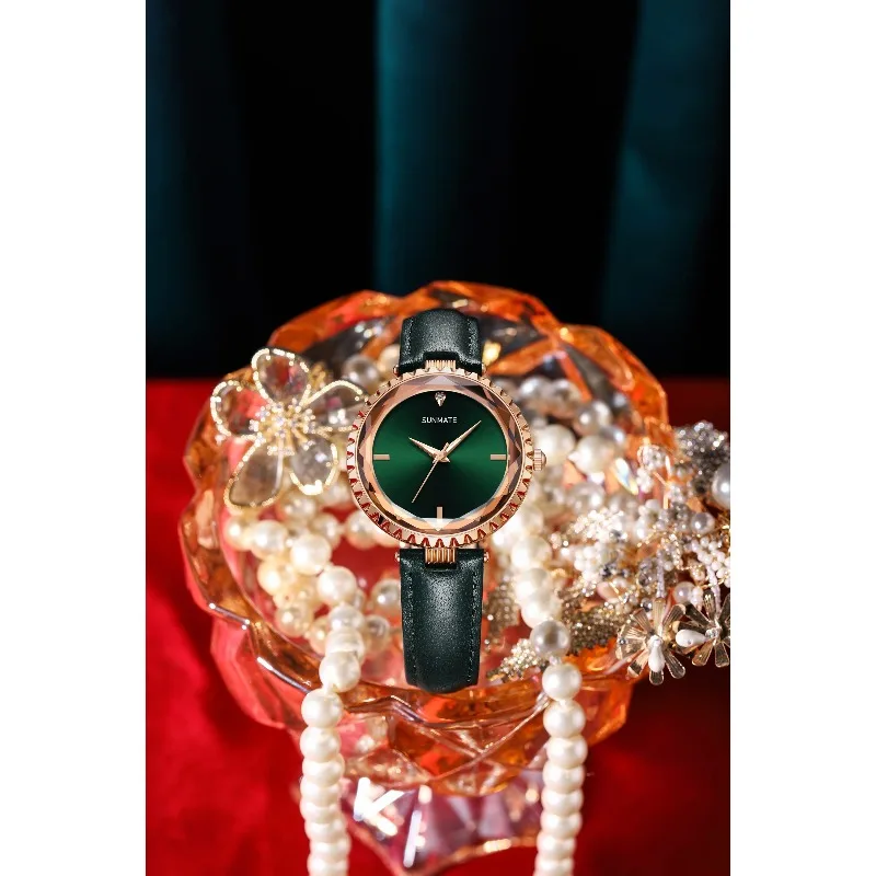 

SUNMATE Luxury Rhinestone Watch Imported Movement Women's Watch Fashion Waterproof Genuine Leather Women's Watch, Free Watch Box