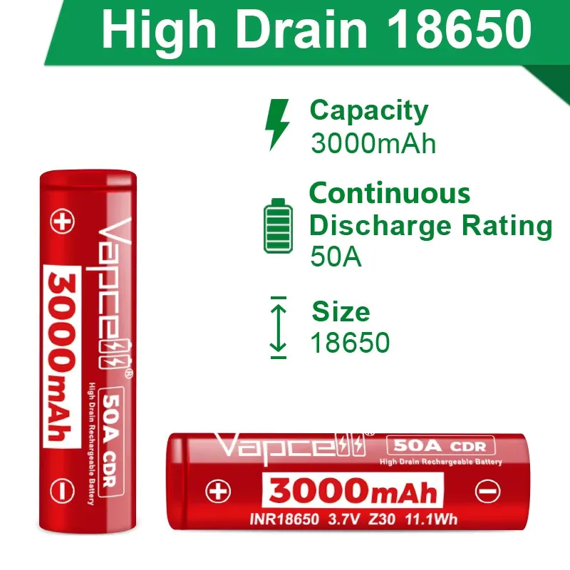 Vapcell z30 inr 18650 bateria original 3000mah cdr 50a max 80a célula de bateria de íon de lítio 18650 de alta potência para ferramenta elétrica