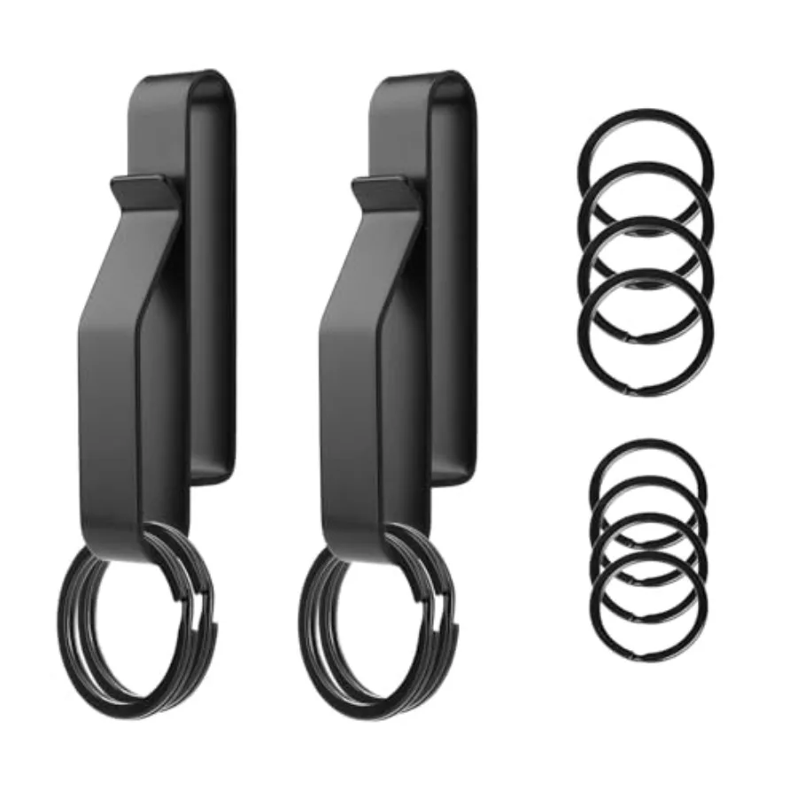Tactical Stealth Duty Belt Key Holder, 2 Pack Belt Key Clip Holder with 12 Pcs Key Rings Black Stainless Steel Belt Loop Holder