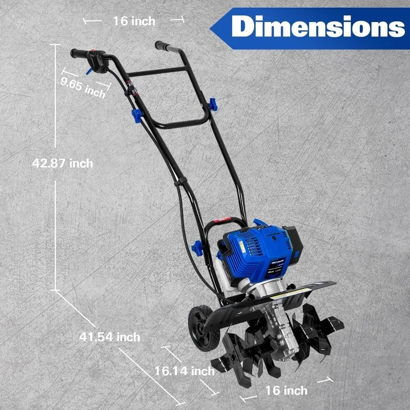 home.46cc 4-Cycle 1.9HP مزارع الحراثة التي تعمل بالغاز - 16 بوصة عجلات فولاذية شديدة التحمل، عجلات قابلة للتعديل وعلامة