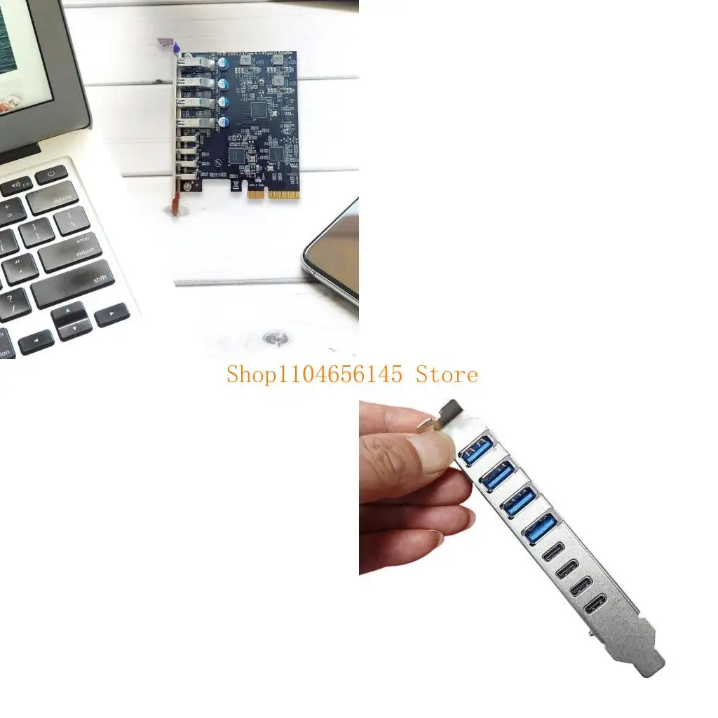 بطاقة توسيع PCIe ذات 8 منافذ 5asd تتميز بـ 4x USB 3.2 و4x TypeC بسرعة 10 جيجابت في الثانية لتوسيع قدرات الكمبيوتر