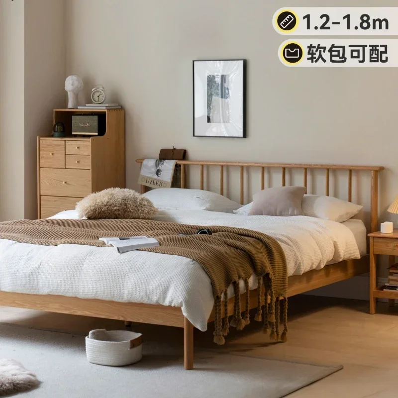 Solid Wood  Nordic Log Bed Bedroom Marriage Bed Modern Minimalist Double  Home Small Apartment Windsor