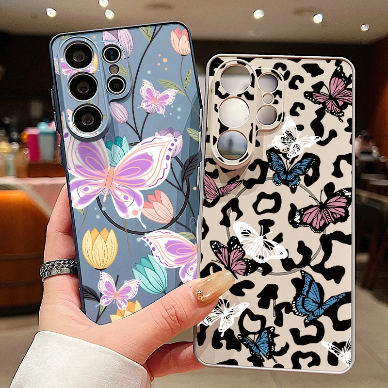 Butterfly Printed Magnetic Phone Case For Samsung Galaxy S26 S25 S24 S23 Ultra S25 FE A57 A17 A56 A37 A16 A55 A36 A55 Hard Cover