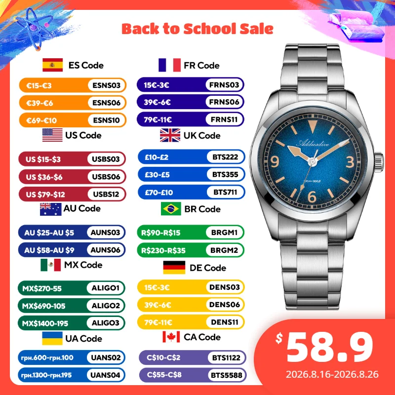 ADDIESDIVE Sapphire Crystal Woman Watches 2026 Luxury 316 Stainless Steel 100m Waterproof Super Luminous Business Women Watch
