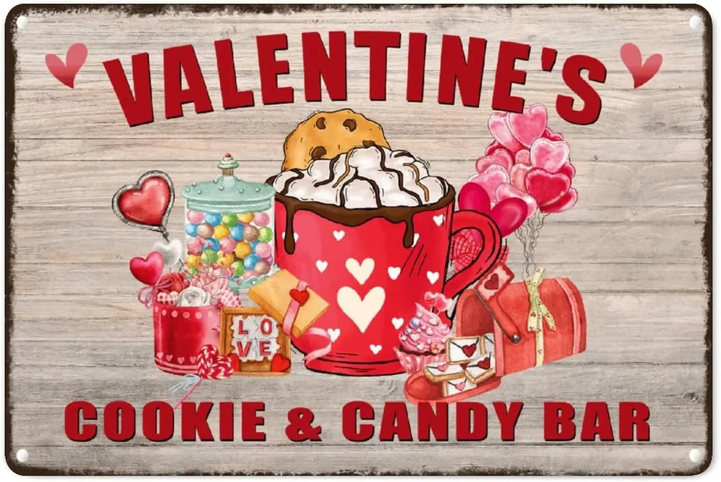 Valentine's Day Cookie & Candy Bar Wall Decor Metal Sign Vintage Hot Cocoa Chocolate Metal Wall Hanging Sign February