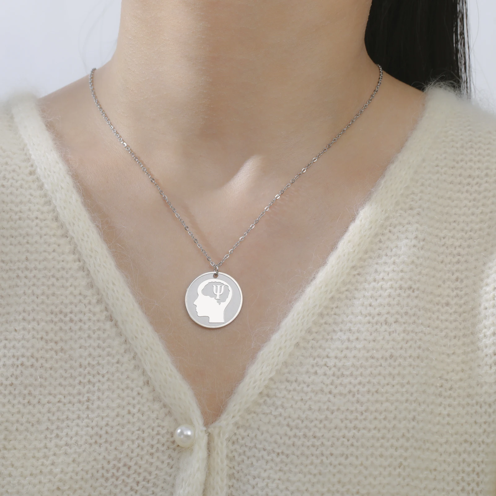 LIKGREAT PSI Pendant Necklace Psychology Symbol Stainless Steel Neckchain Greece Minimalist Protection Amulet Jewelry Gift