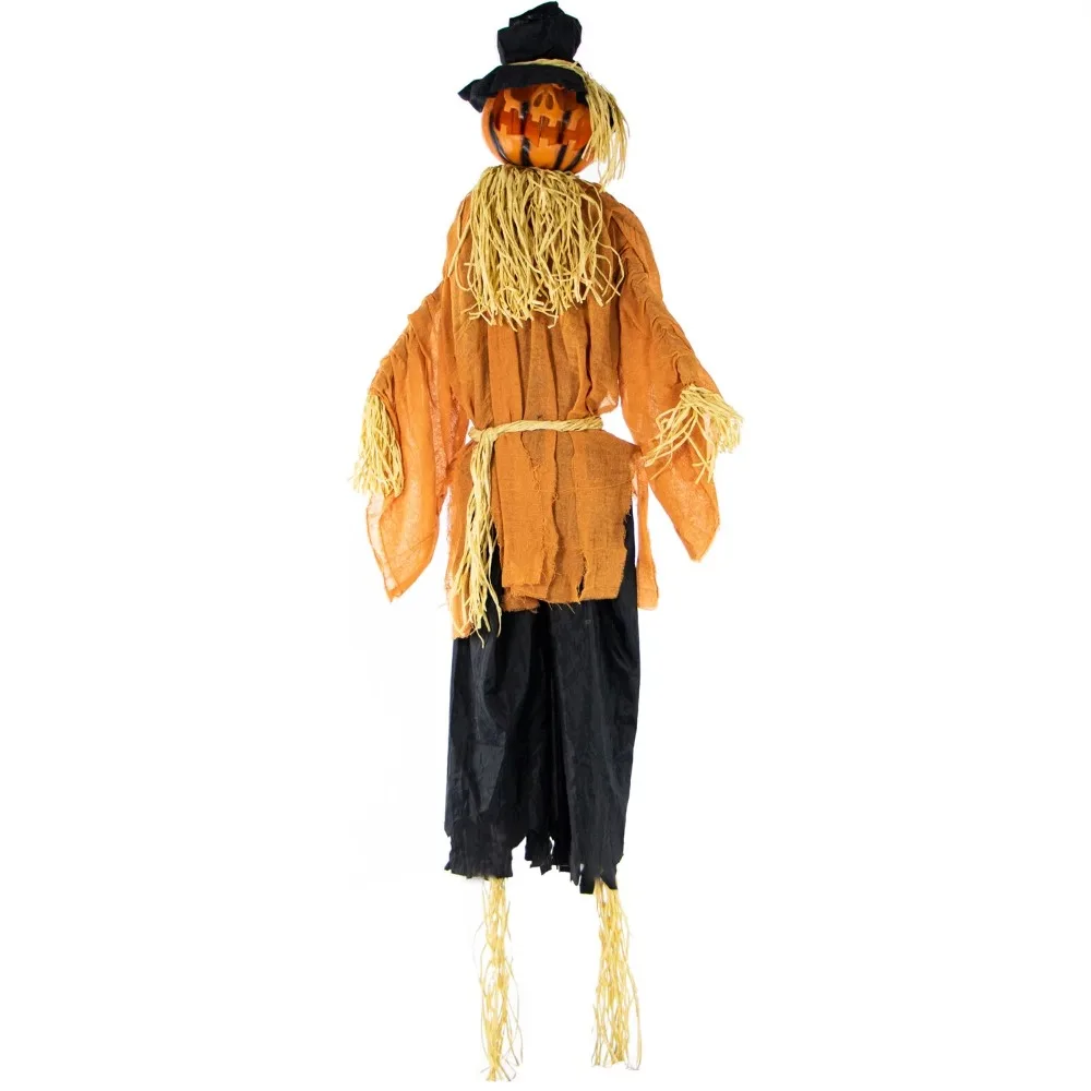 

6-Ft. Animated Scarecrow Prop w/ Rotating Jack-O-Lantern Head for Indoor or Outdoor Halloween Decoration, Battery-Operated