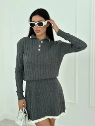 Women's Casual Fashion Knit Fit Top Sweater And Skirt One Piece Sets Women's Knitted Suit With A Skirt Two Sets